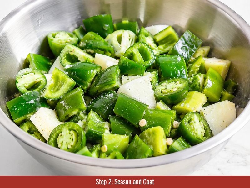 Prepared produce coated with oil and seasonings