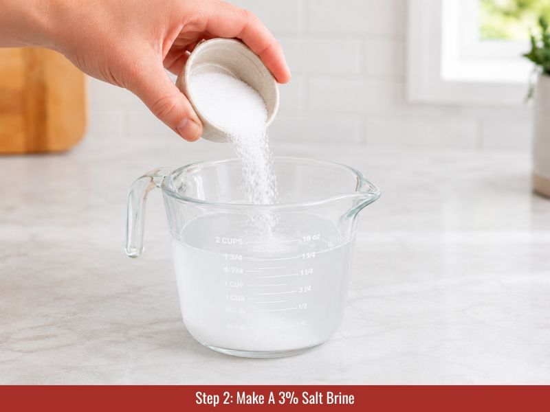 Mixing a 3% salt brine with non-chlorinated water for fermented Tabasco-style hot sauce
