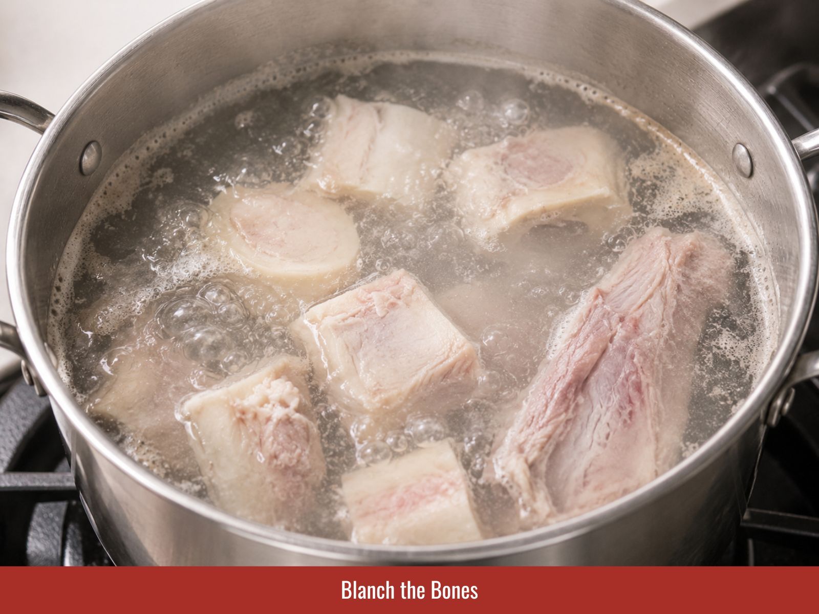 Blanching beef bones in pot
