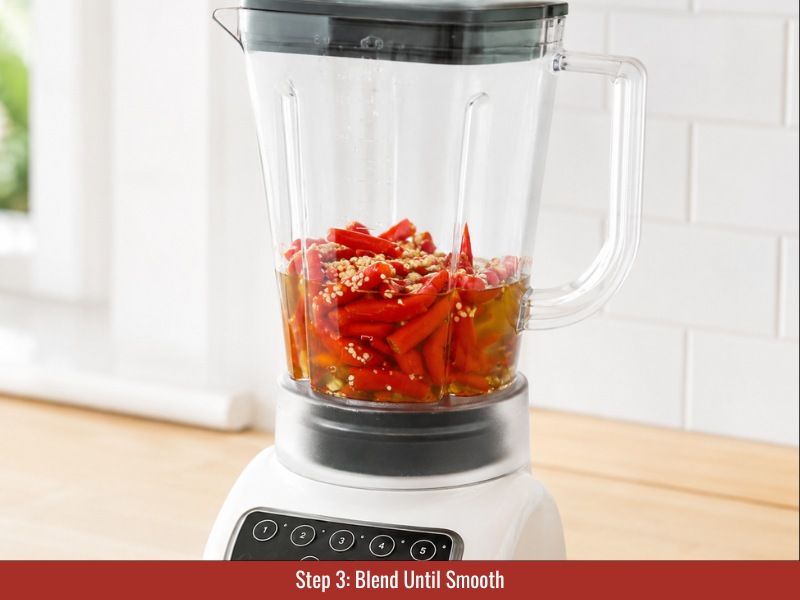 Blend cayenne hot sauce until smooth