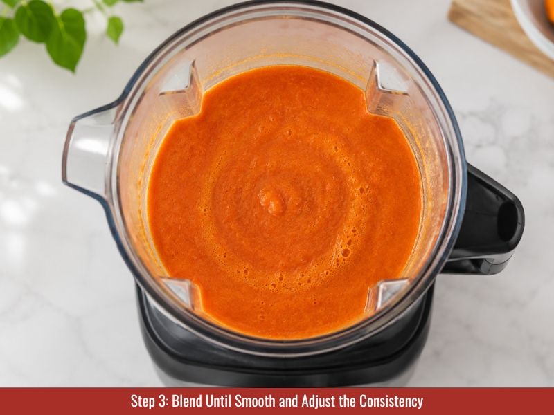 Cooked datil pepper sauce blended until smooth and pourable