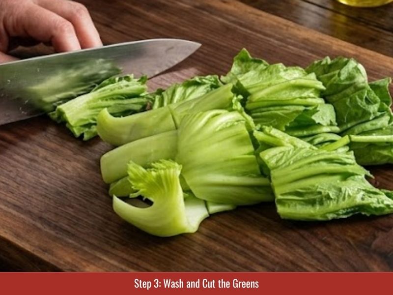 Washing wilted mustard greens and cutting them with scallions and shallots before fermentation