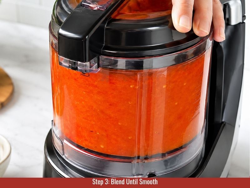 Blend pepper mixture until smooth for Louisiana hot sauce