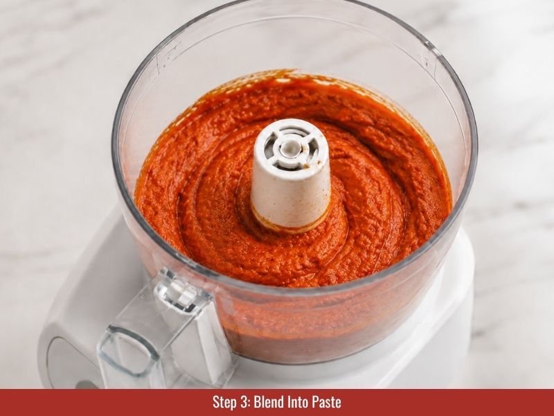 Blend into thick harissa paste with olive oil