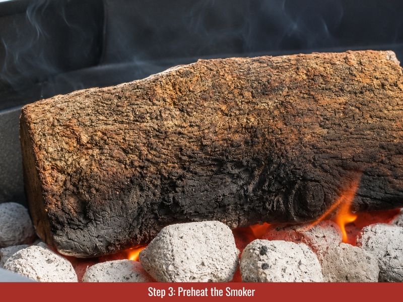 Smoker preheated for clean, steady wood smoke