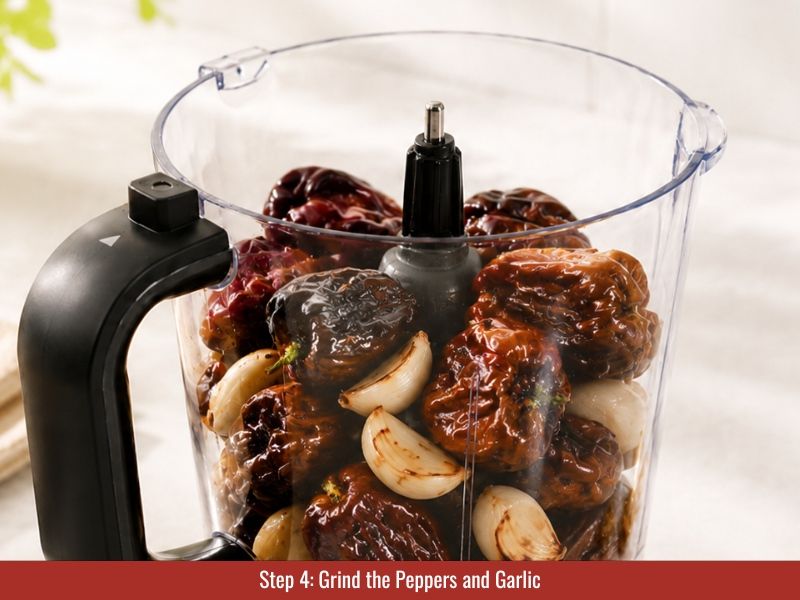 Grind roasted peppers and garlic