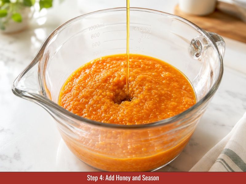 Add honey and season datil pepper hot sauce