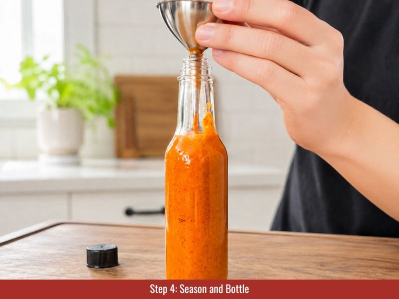 Season and bottle Fresno hot sauce