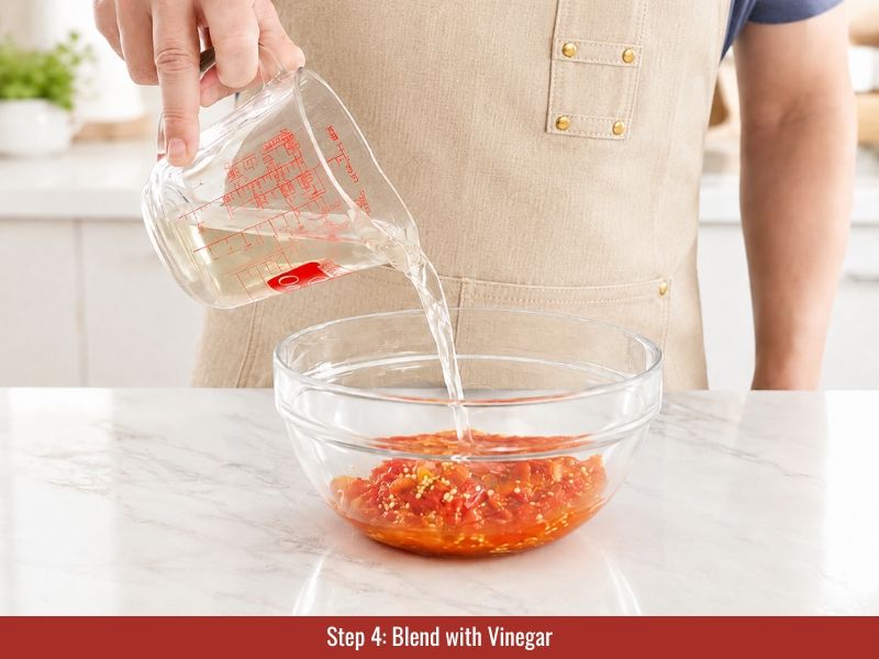 Blend Tabasco hot sauce with vinegar