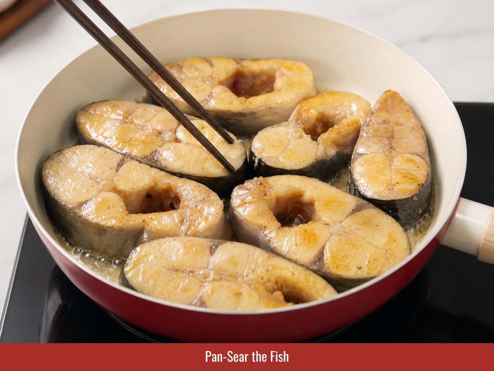 Pan-sear catfish steaks until firm