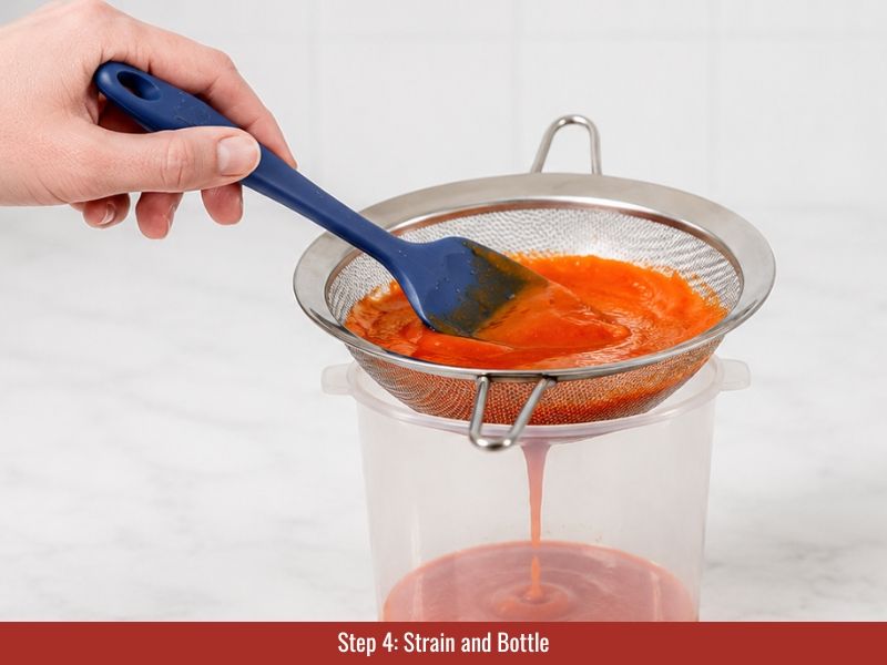 Smooth hot sauce strained and bottled carefully