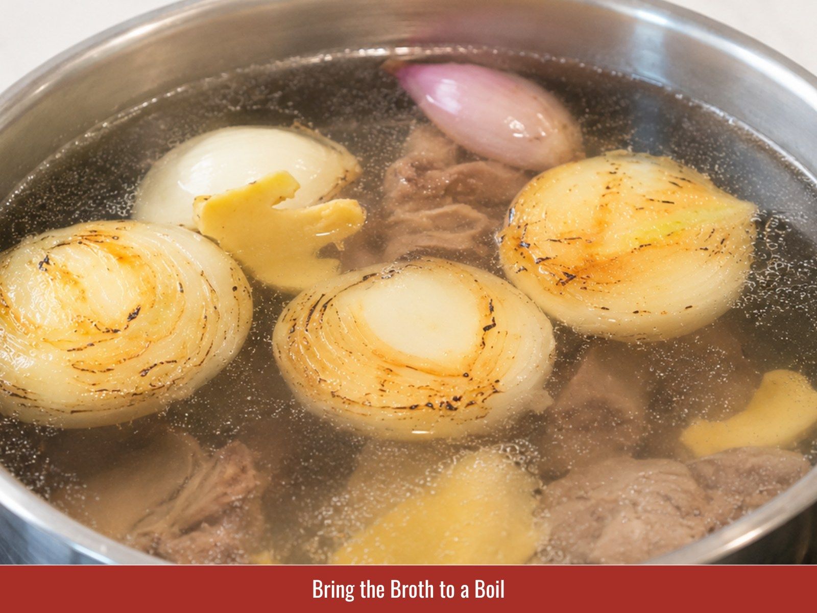Boil water with aromatics and spice bag