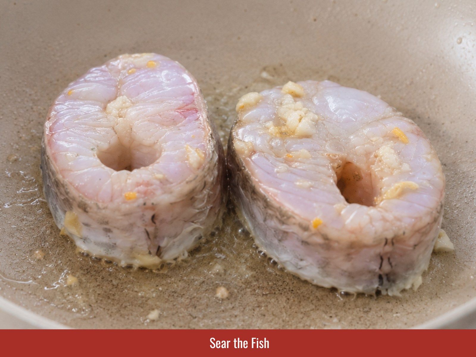 Quickly sear the fish pieces