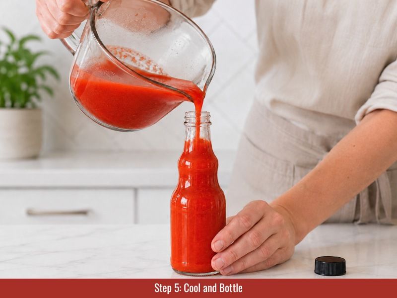 Cool and bottle cayenne hot sauce