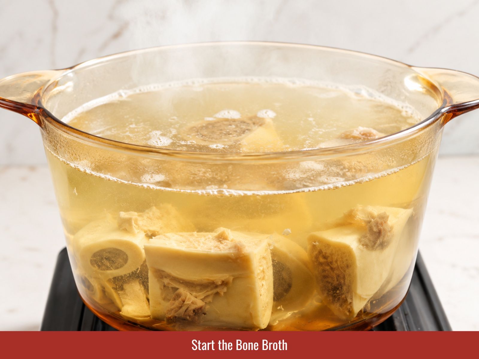 Simmering cleaned bones for broth