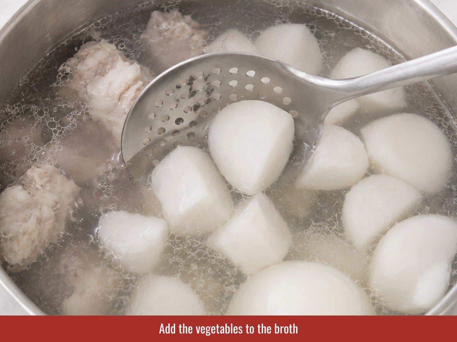 Add onion and daikon to broth