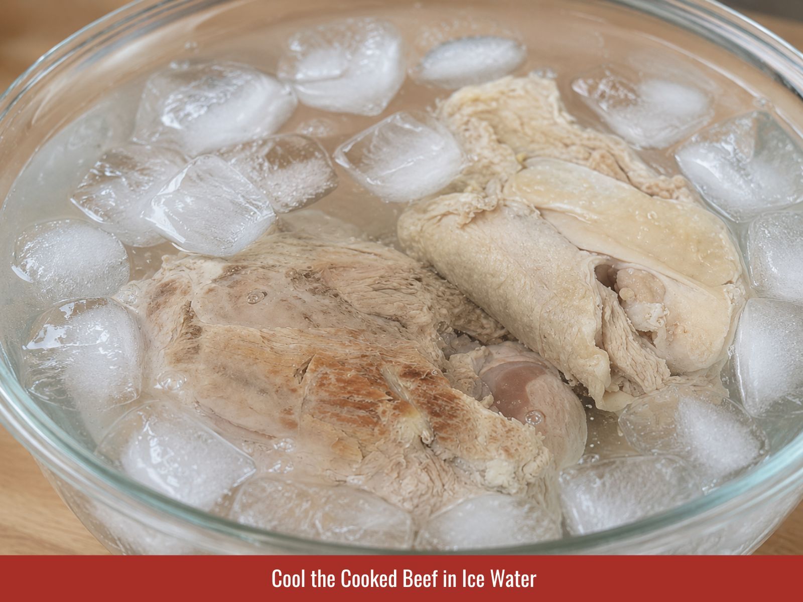 Chilling cooked beef in ice