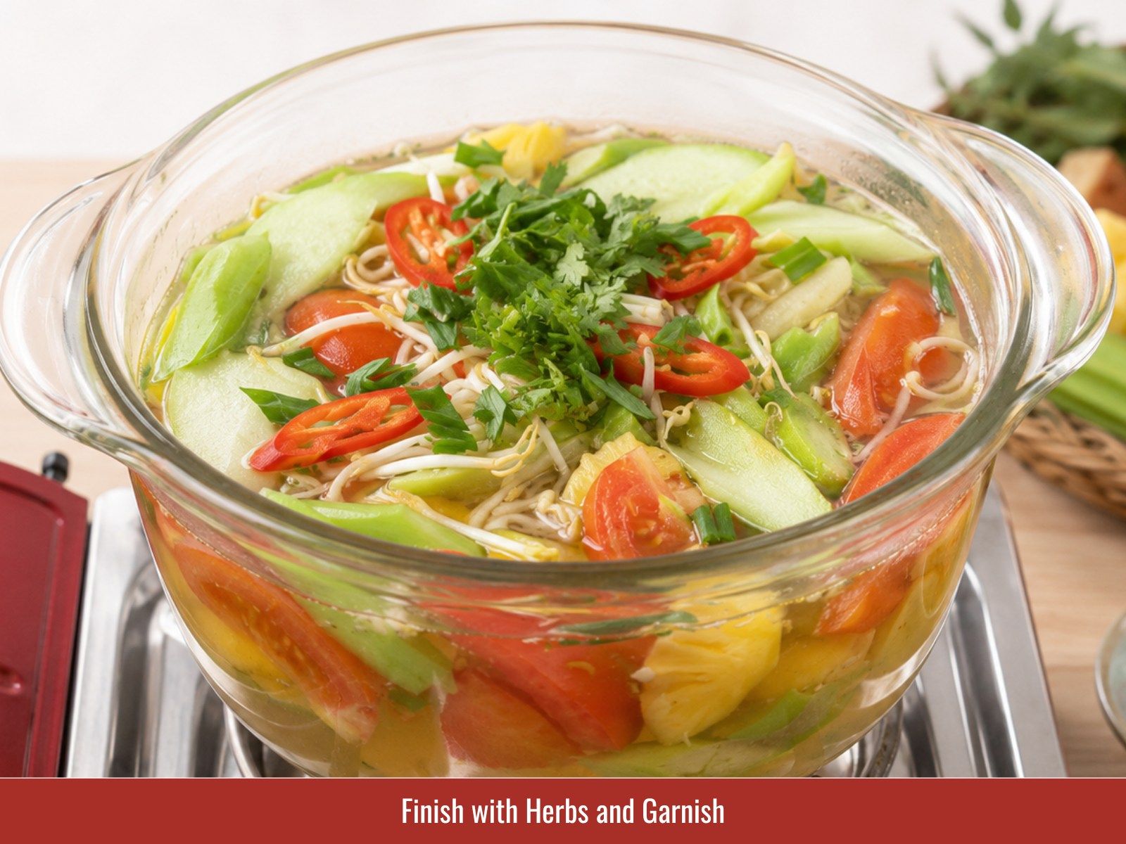 Add rice paddy herb, culantro, and fried shallots before serving