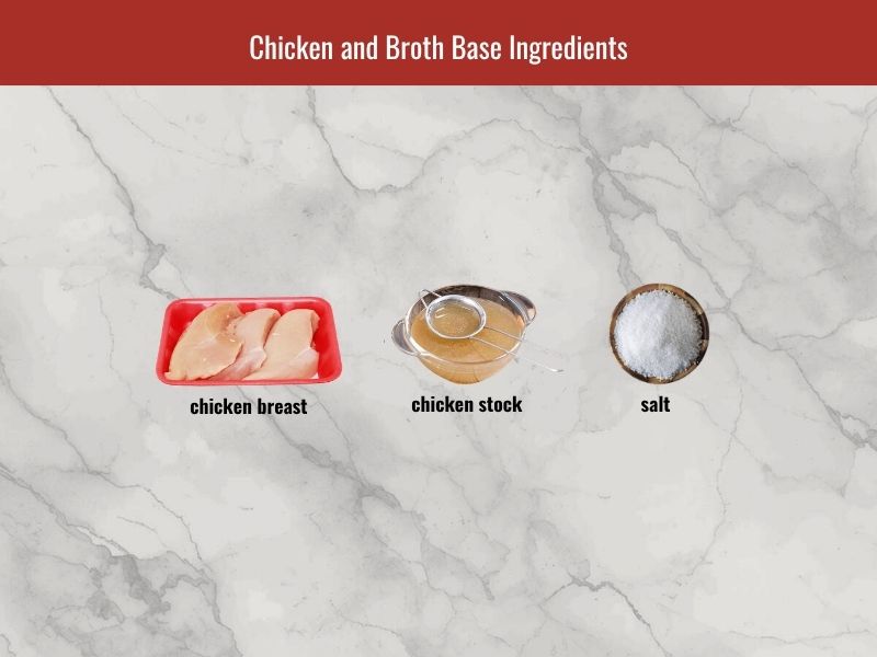 Sup mang cua ingredients including chicken breast, chicken stock, onion, and salt for the soup base
