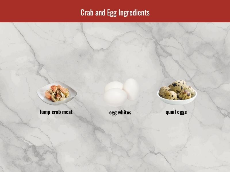 Sup mang cua ingredients including lump crab meat, egg whites, and quail eggs for the soup topping