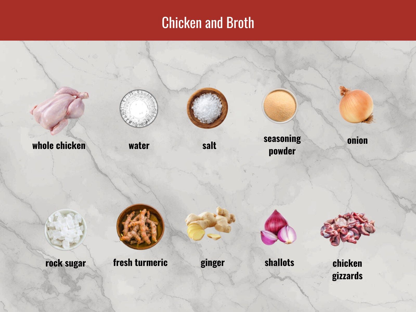 Chicken and broth ingredients for Vietnamese cơm gà