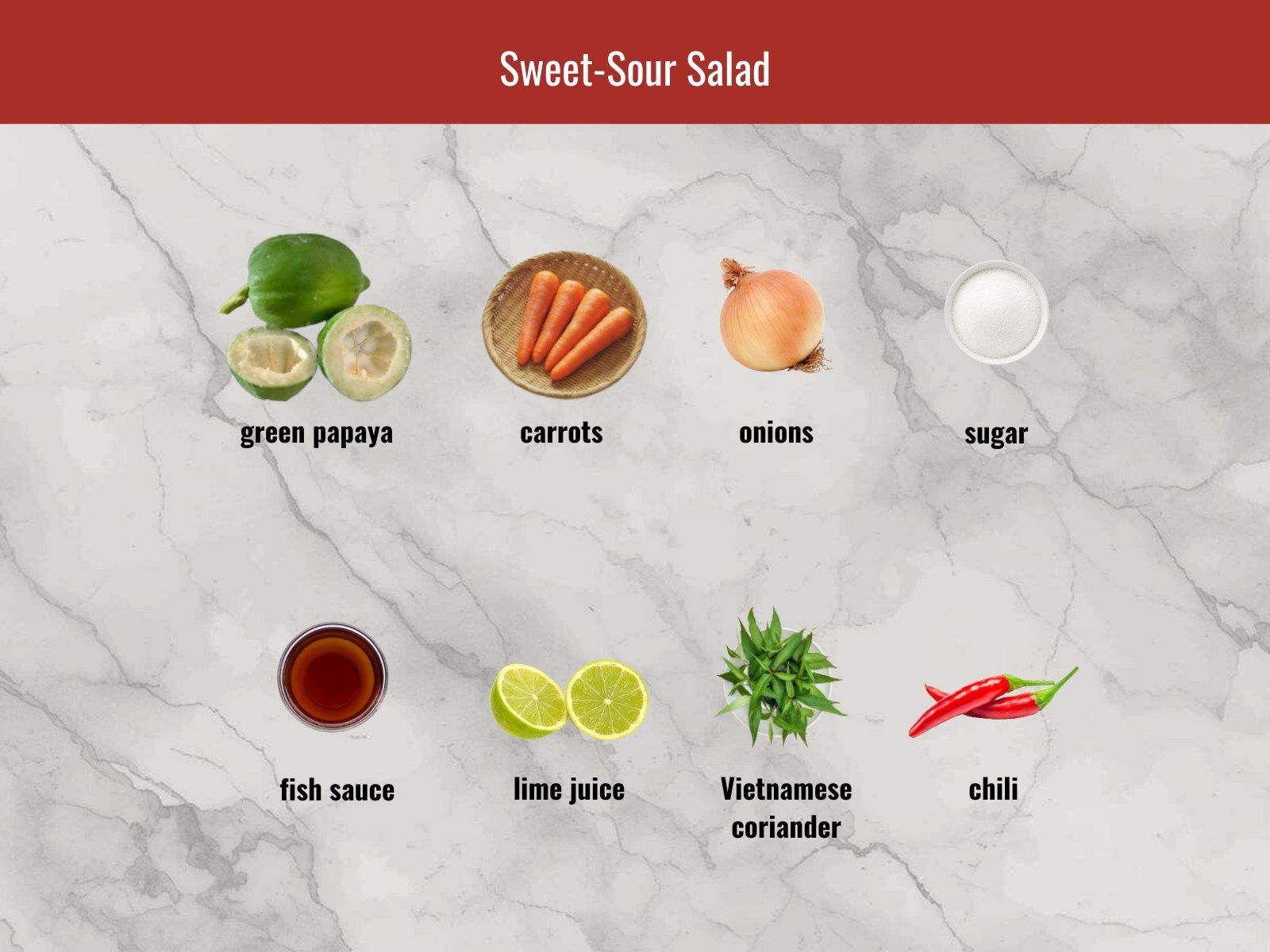 Sweet-sour salad ingredients for cơm gà