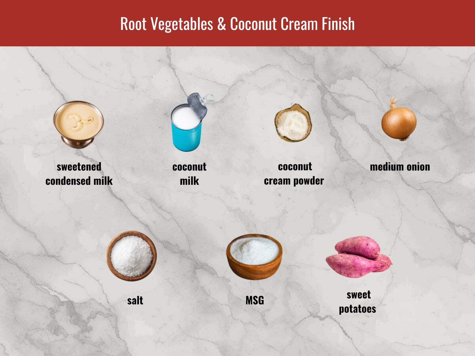 Root vegetables and coconut cream ingredients for Vietnamese curry