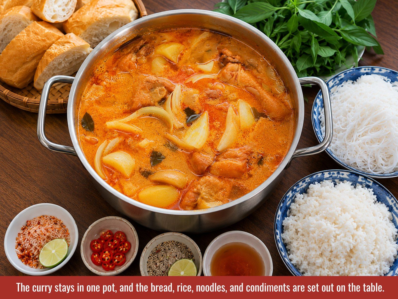 Serve Vietnamese curry with bread rice or noodles