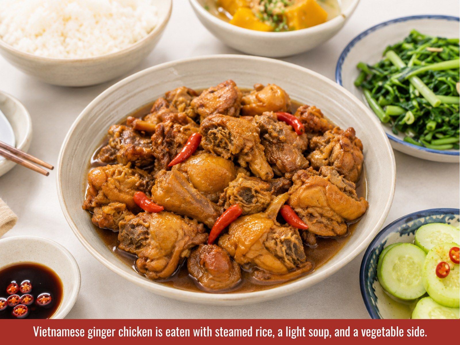 Serve ginger chicken with steamed rice