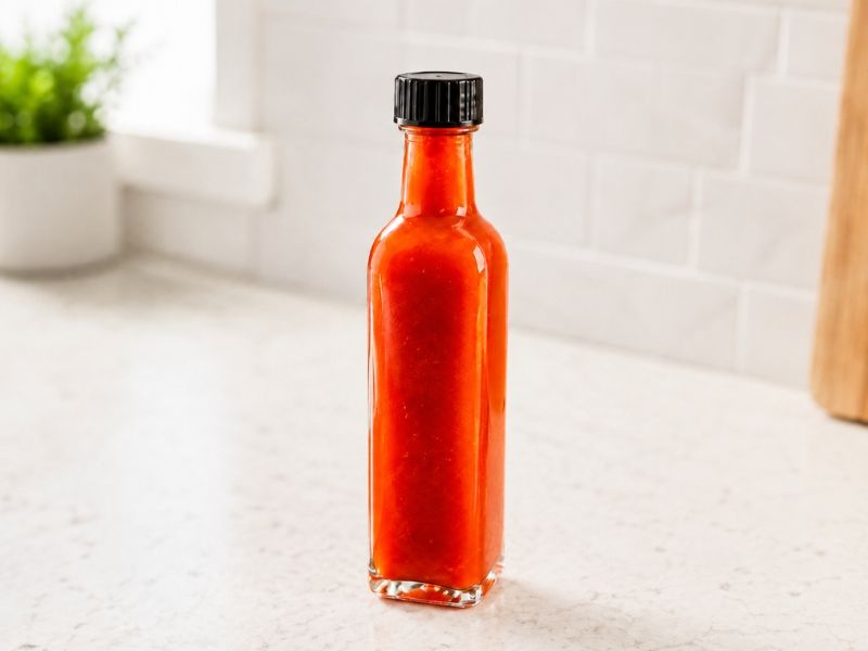 Homemade vinegar-based hot sauce in a bottle