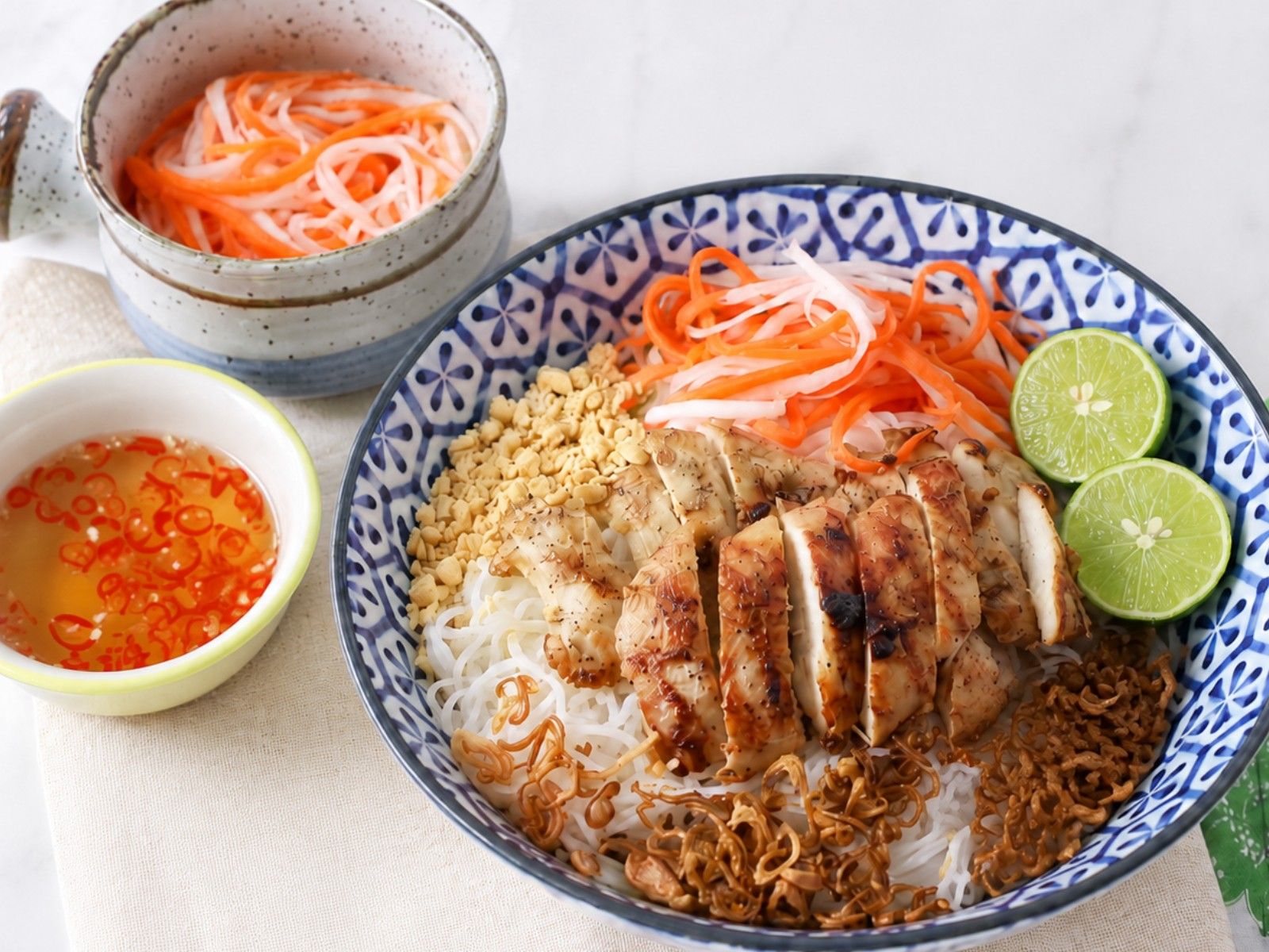 Vietnamese grilled lemongrass chicken noodle bowl