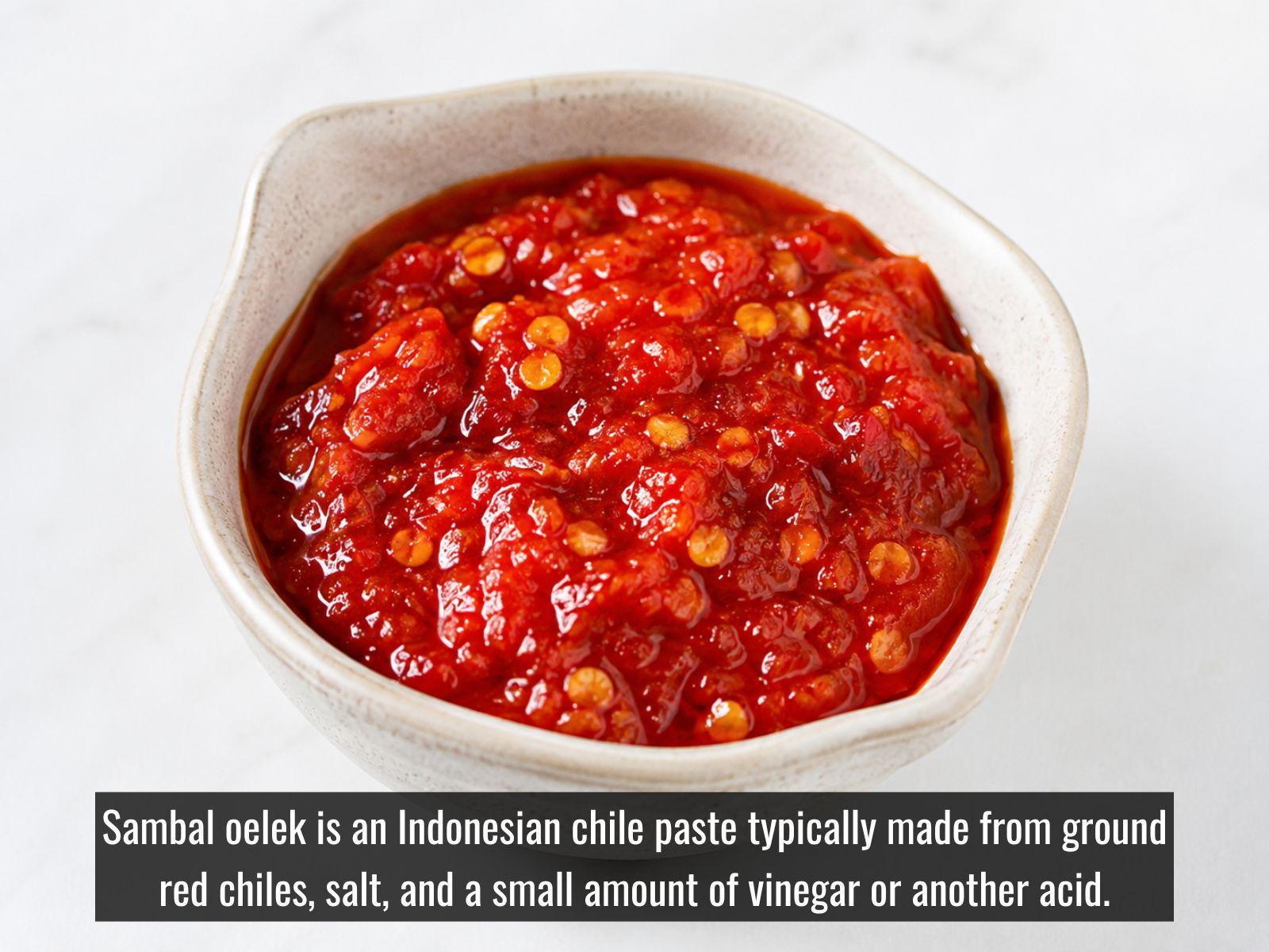 Sambal oelek with coarse red chiles and visible seeds