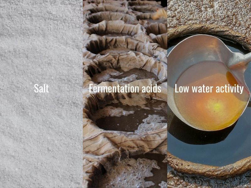 There are three natural mechanisms that work together to keep fish sauce shelf-stable