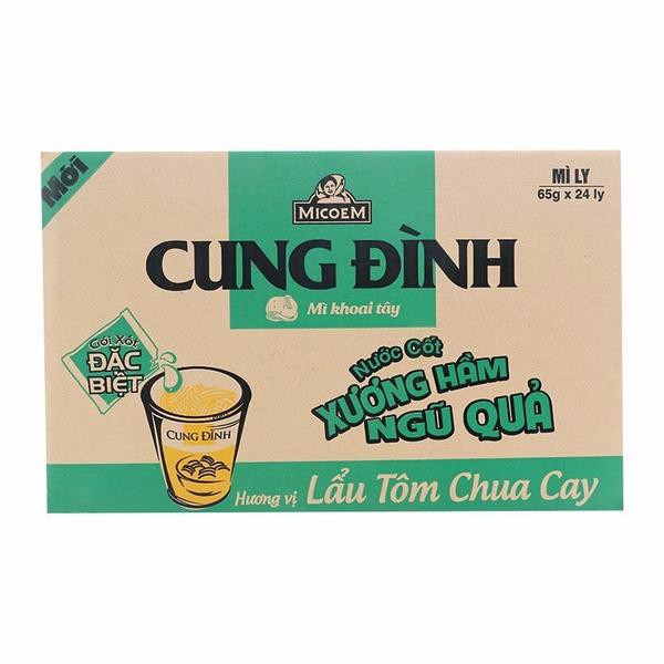 Thùng 24 ly mì liền khoai tây Cung Đình Micoem vị lẩu tôm chua cay 71g