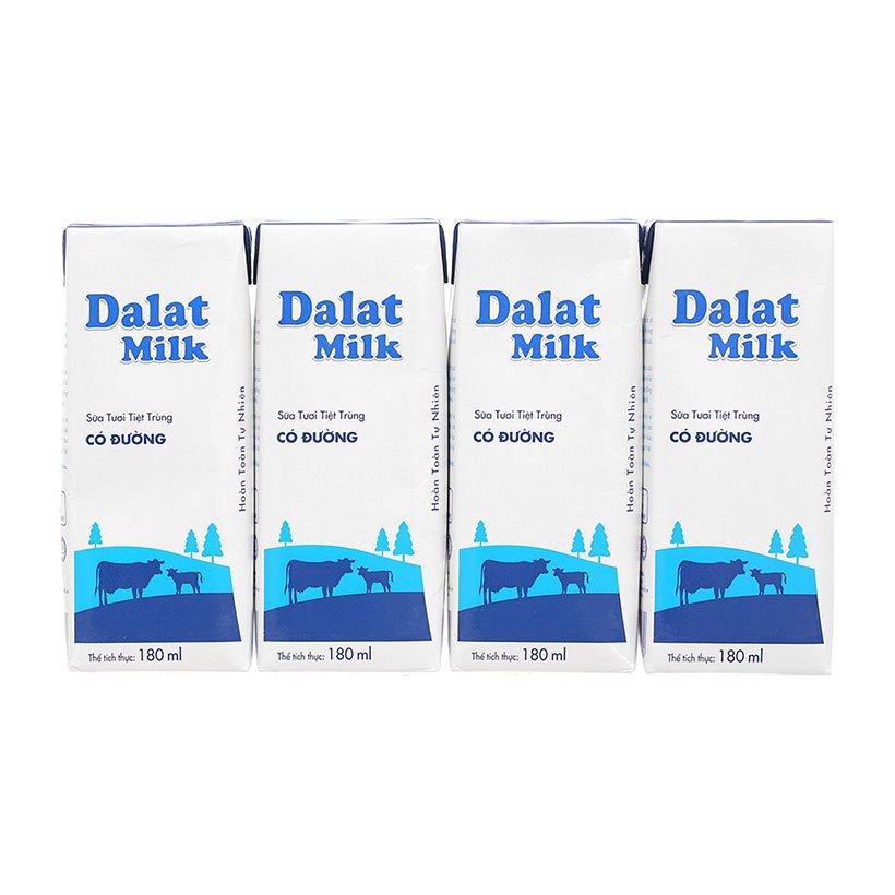 Lốc 4 hộp sữa tươi tiệt trùng DALATMILK có đường 180ml