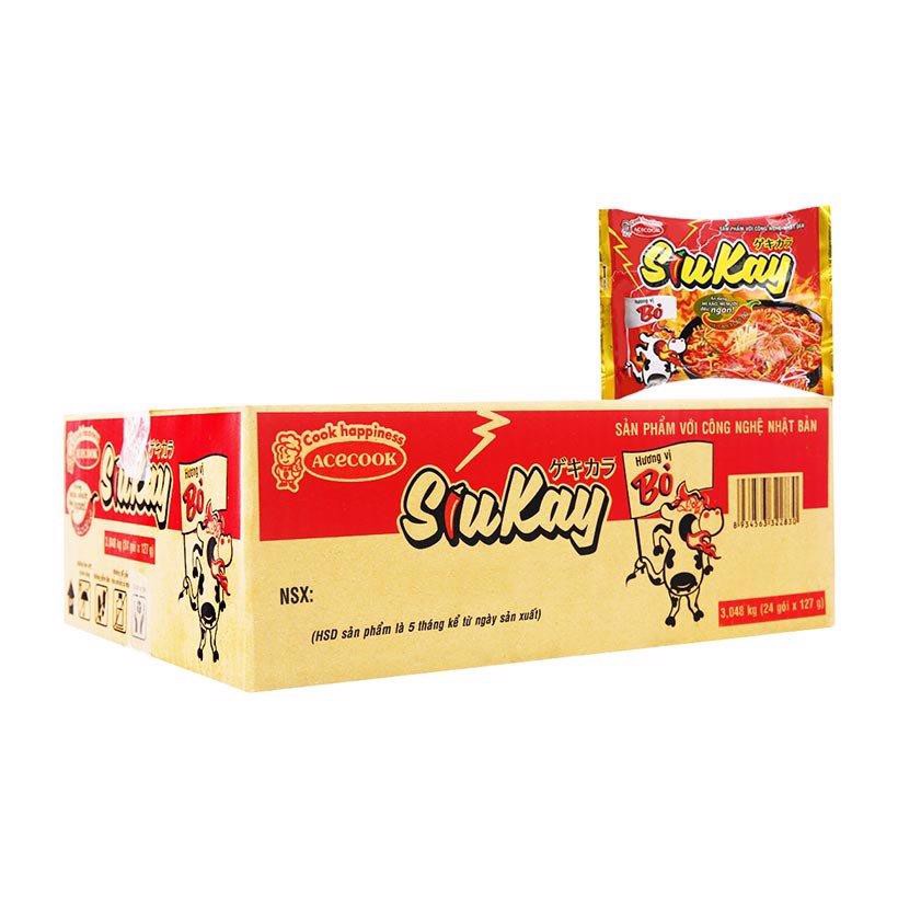 Thùng 24 gói mì ăn liền Siukay cay 7 cấp độ vị bò Acecook 127g