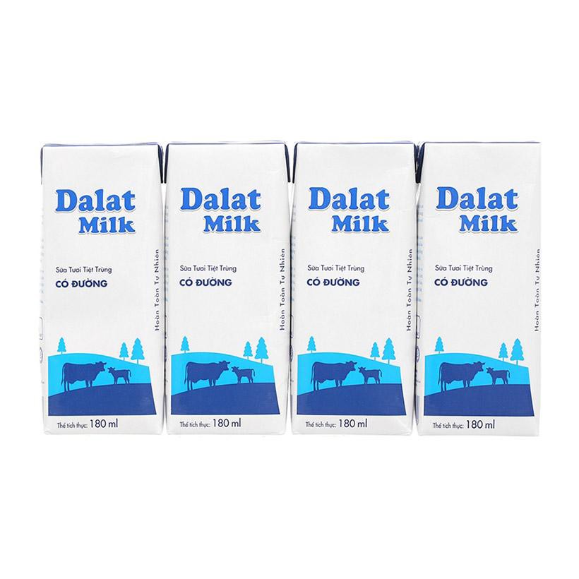Lốc 4 hộp sữa tươi tiệt trùng có đường Dalat Milk 110ml