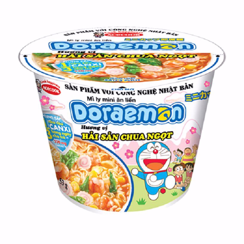 Mì mini Doraemon vị hải sản chua ngọt Acecook ly 53g