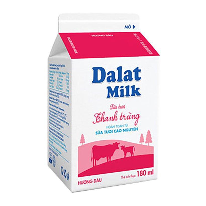 Sữa tươi thanh trùng hương dâu Đà Lạt Milk hộp 180ml
