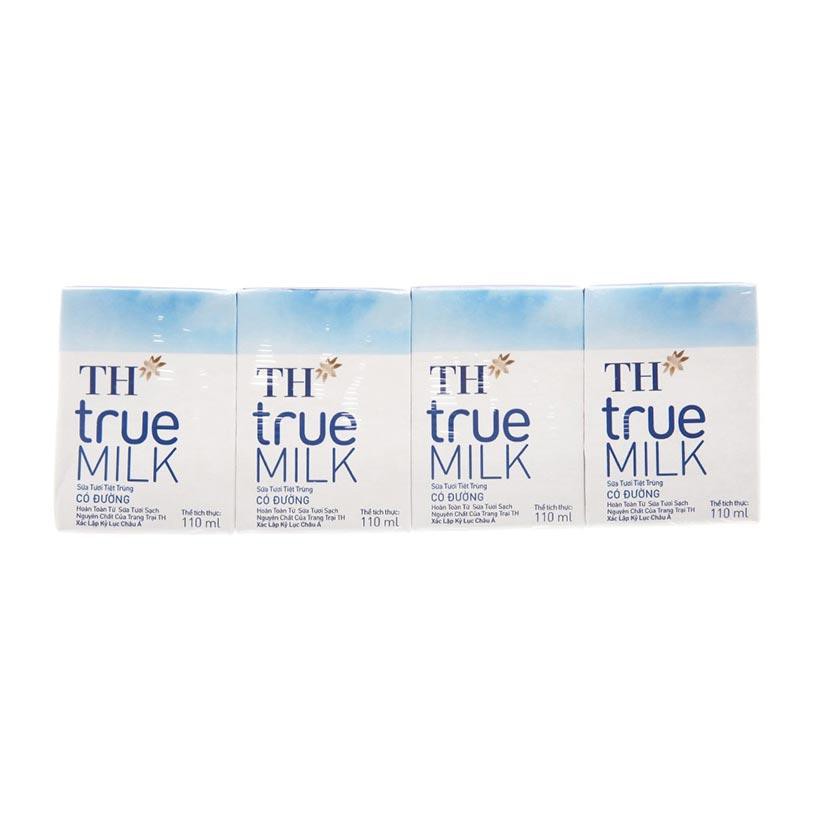 Sữa tiệt trùng TH True Milk có đường lốc 4 hộp x 110ml