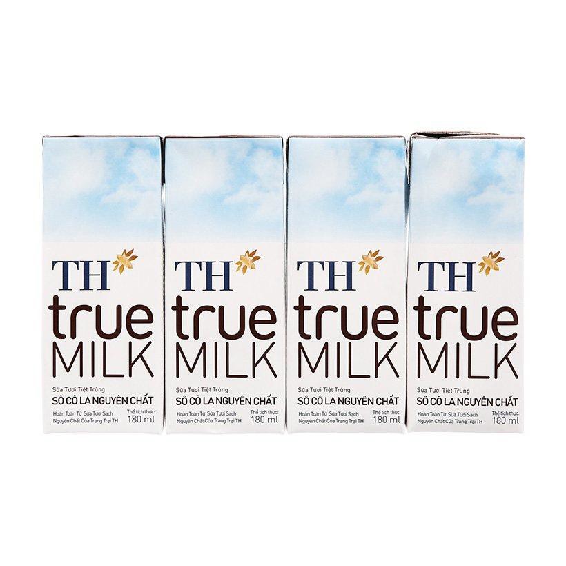 Sữa tươi tiệt trùng sô cô la nguyên chất TH True Milk lốc 4 hộp x 180ml