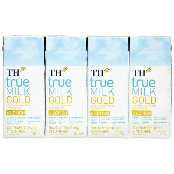 Lốc 4 hộp sữa TH true vị tự nhiên Milk Gold 180ml