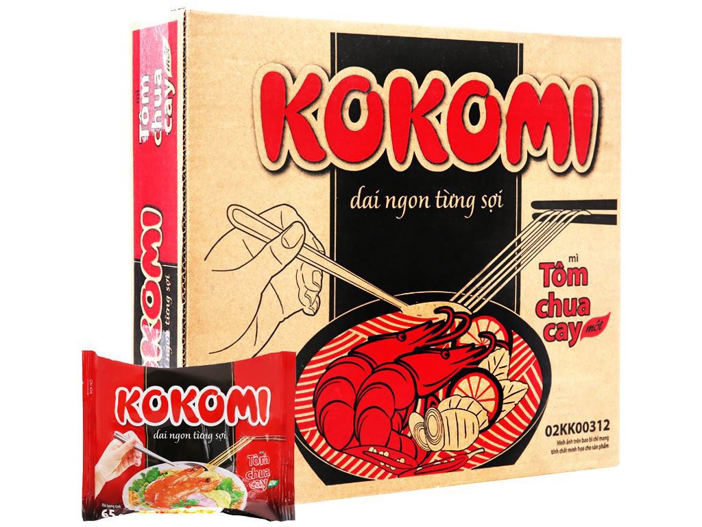 Thùng 30 gói mì ăn liền vị tôm chua cay Kokomi 65g