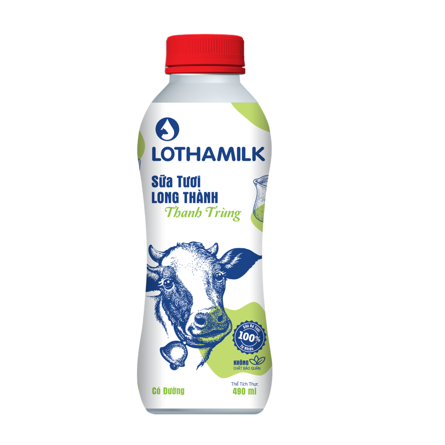 Sữa tươi thanh trùng có đường Long Thành chai 490ml