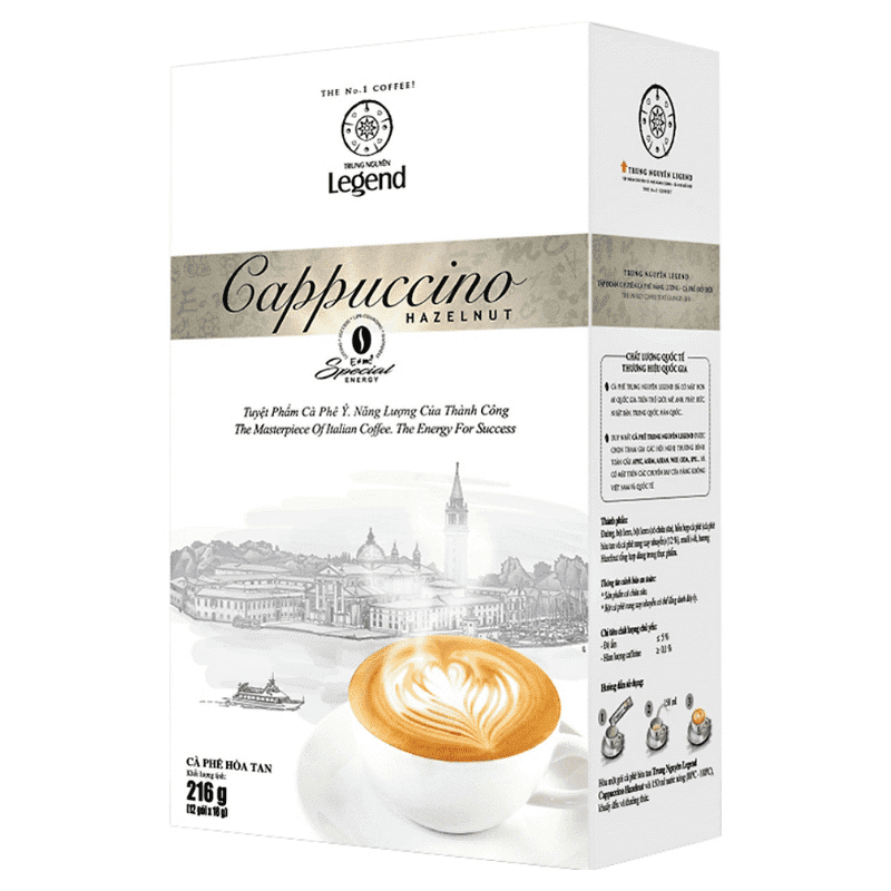 Cà phê cappuccino hương hazelnut Trung Nguyên Legend hộp 12 gói x 18g