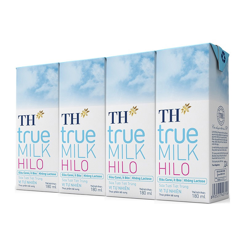 Lốc 4 sữa tươi tiệt trùng vị tự nhiên TH true MILK Hilo 180ml