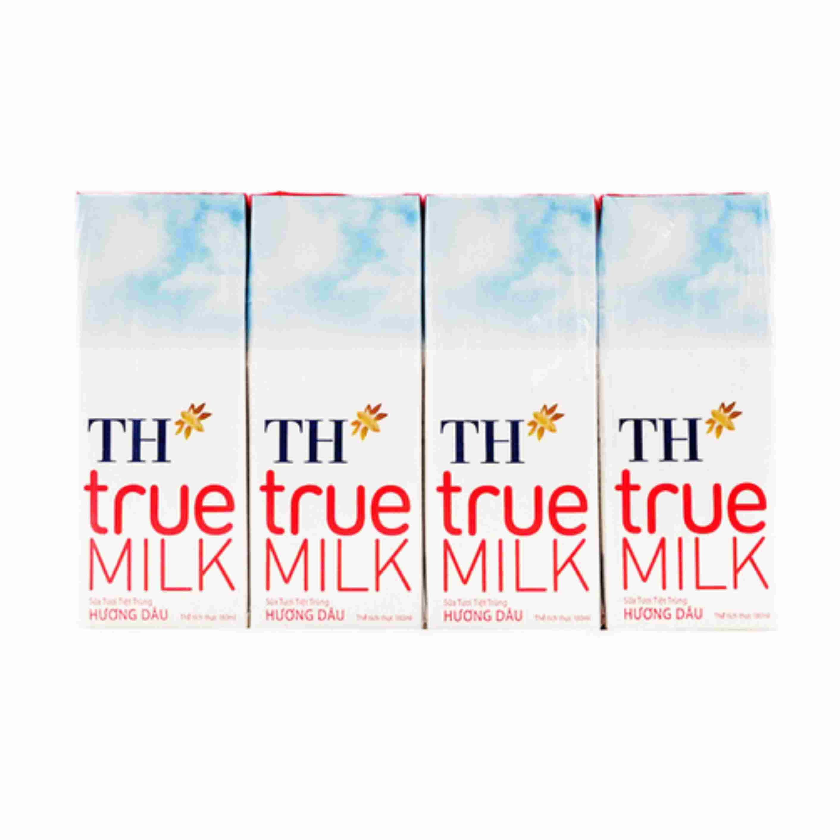 Sữa tươi tiệt trùng hương dâu TH True Milk lốc 4 hộp x 180ml