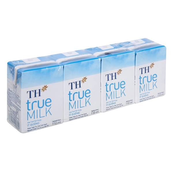 Lốc 4 hộp sữa tươi tiệt trùng nguyên chất THtrue Milk 110ml