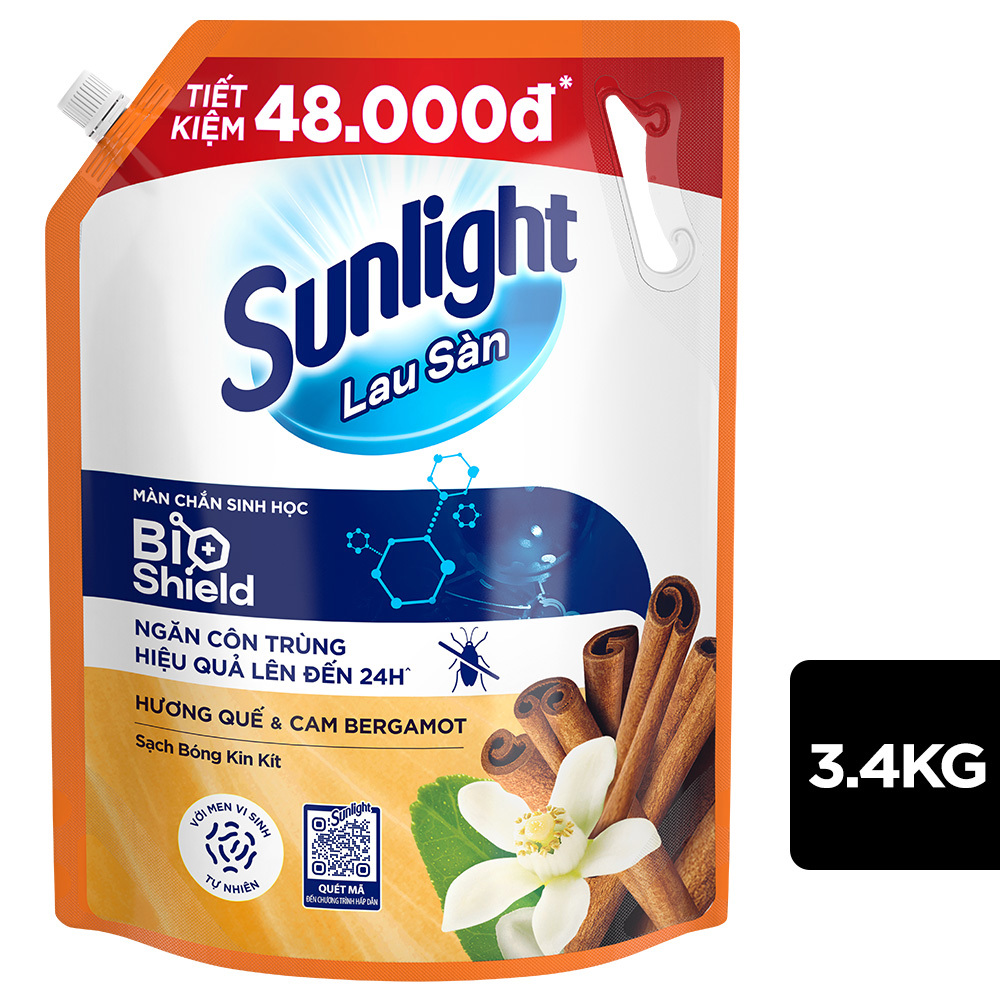 Nước Lau Sàn Sunlight Quế & Cam Bergamot Ngăn Côn Trùng Túi 3.4kg