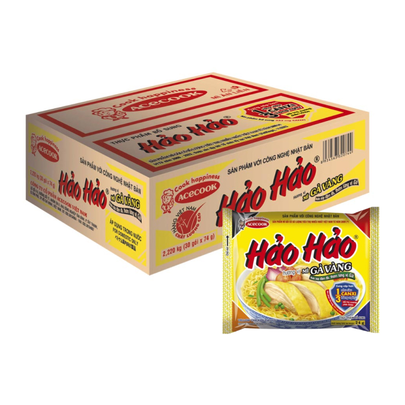 Thùng 30 gói mì ăn liền vị gà vàng Hảo Hảo 74g